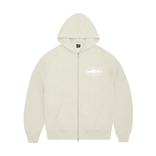 Corteiz Island Puff Print Zip Hoodie - Off White