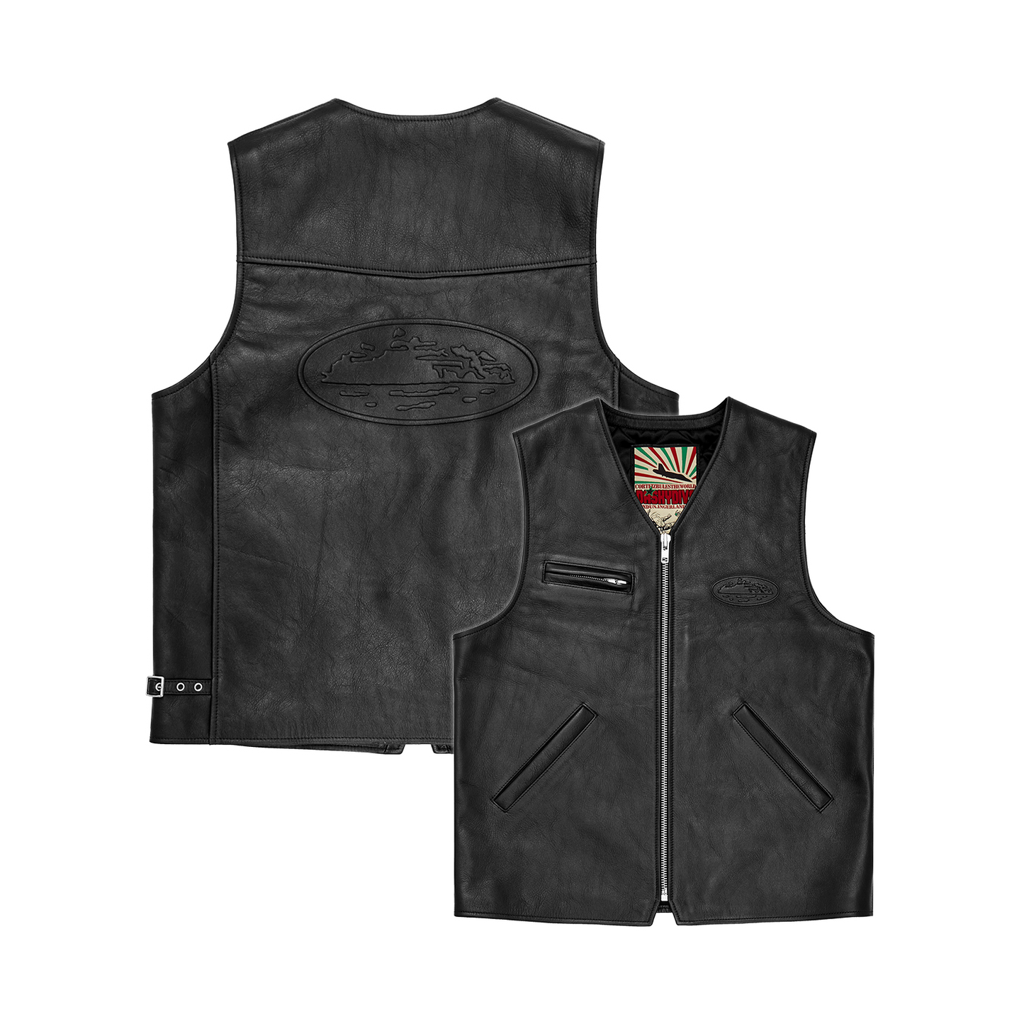 Corteiz Black Leather Skydive Vest