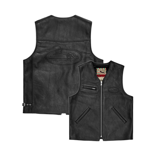 Corteiz Black Leather Skydive Vest