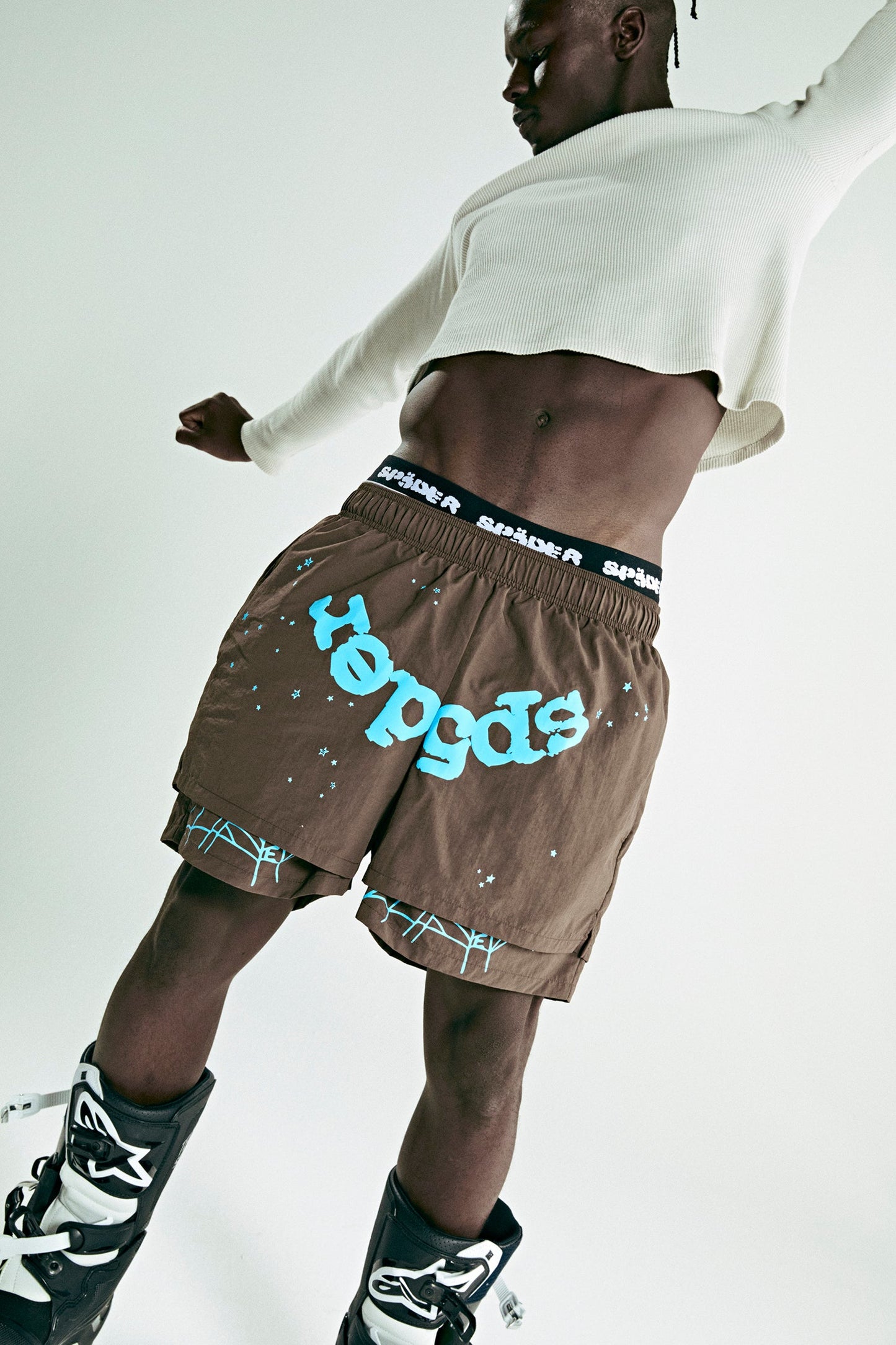SP5DER OG Web Double Layer Short in Brown (Classic)
