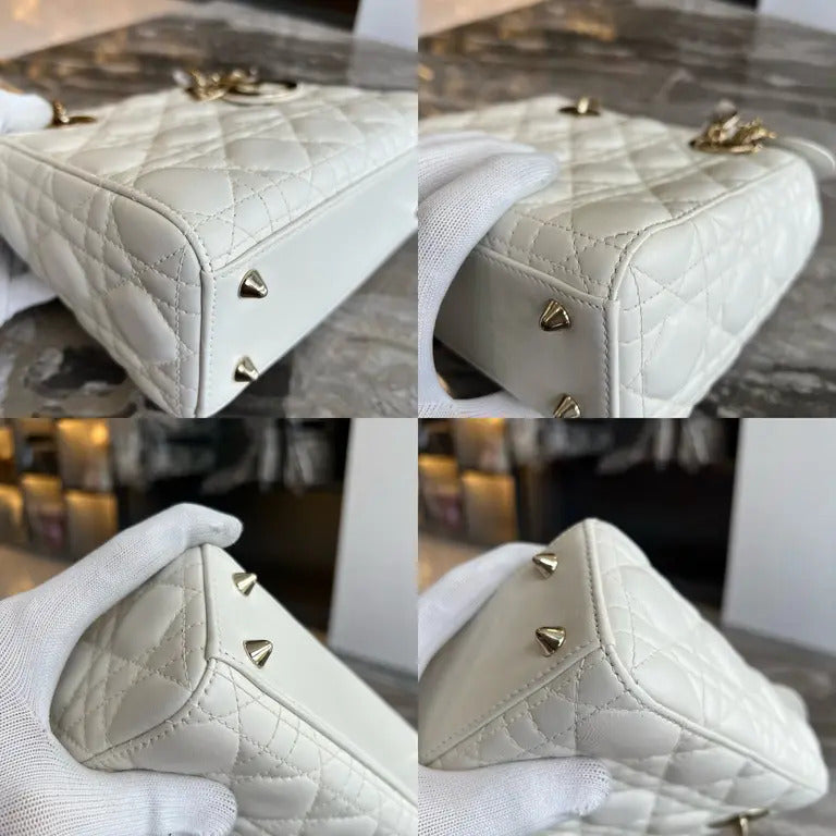 Additional angle view of Dior Medium Lady Dior Bag in White