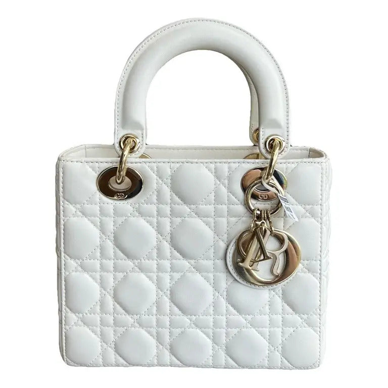 Front view of Dior Medium Lady Dior Bag in White