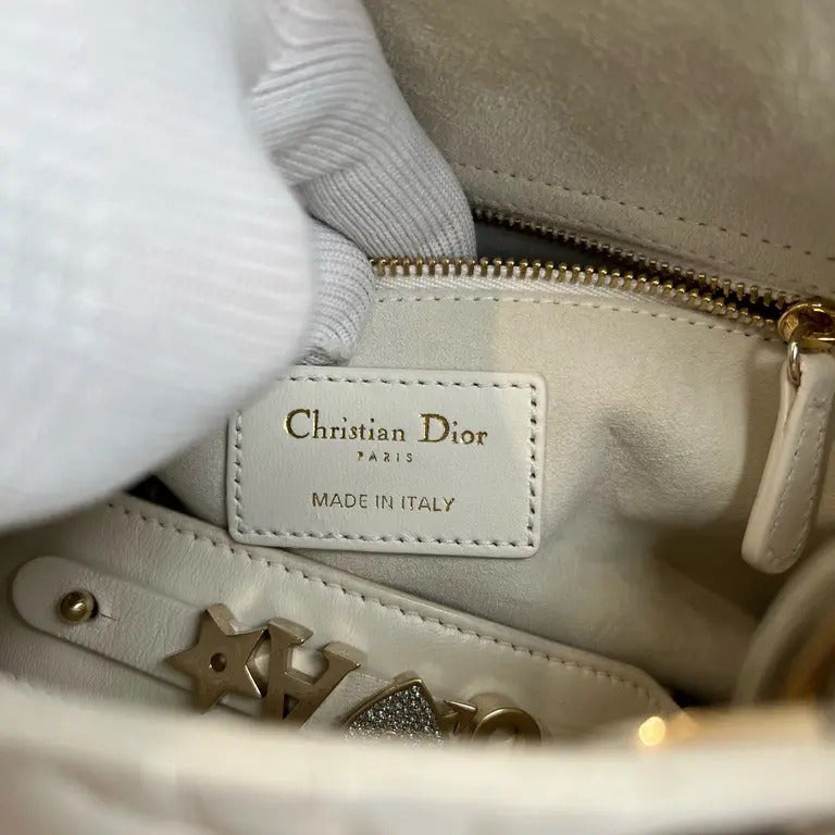 Back view of Dior Medium Lady Dior Bag in White