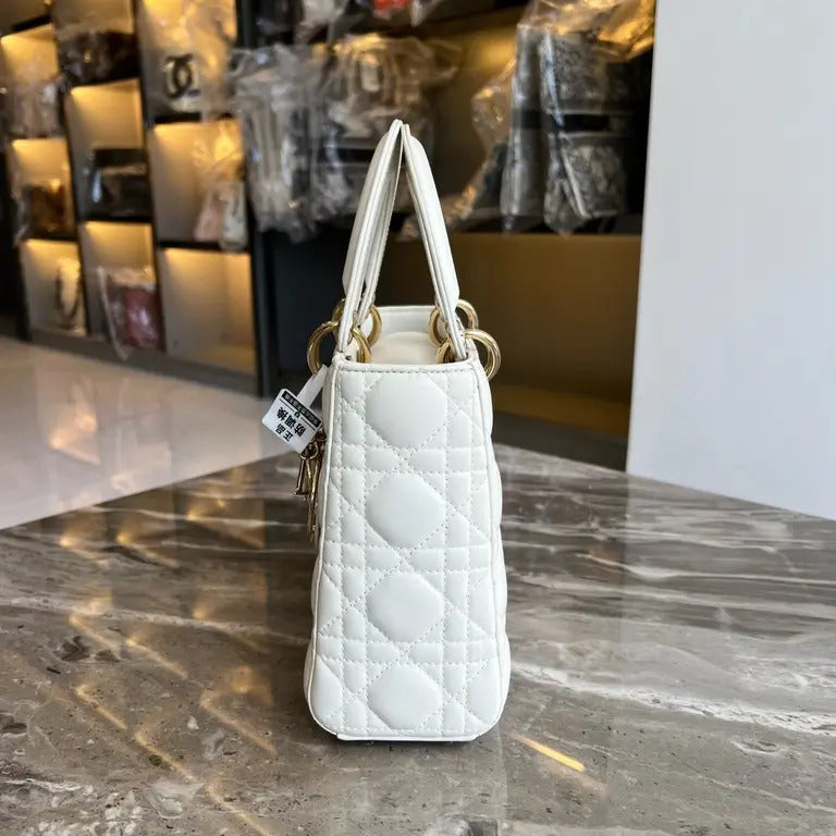 Interior view of Dior Medium Lady Dior Bag in White
