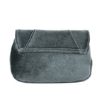 Gray suede handbag on a white background