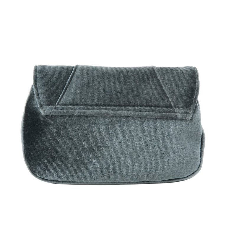 Gray suede handbag on a white background